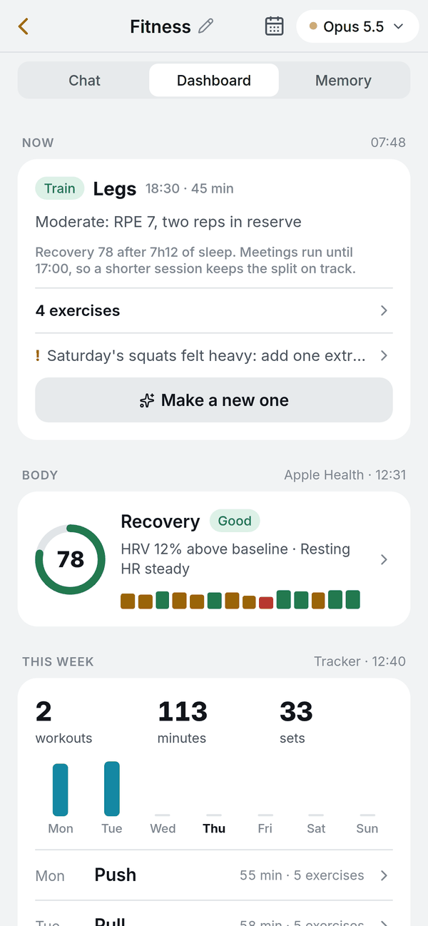 The fitness Agent's dashboard